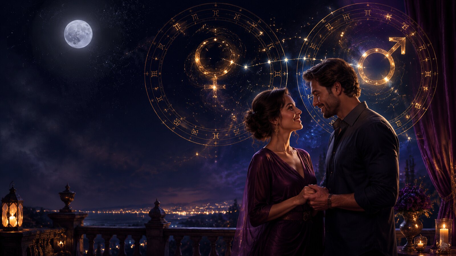Couple sous les cercles de Vénus et Mars pour l’astrologie amour